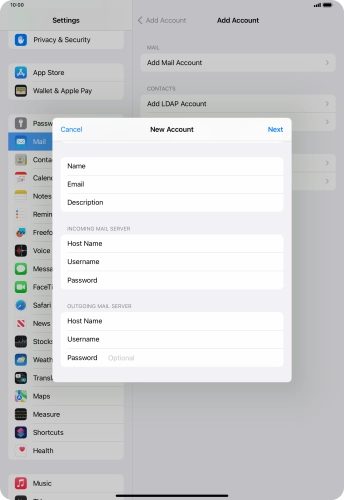 Press Password and key in the password for your email account.