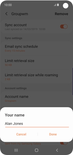 Key in the required name for the email account and press Done.
