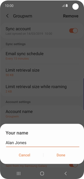 Key in the required name for the email account and press Done.