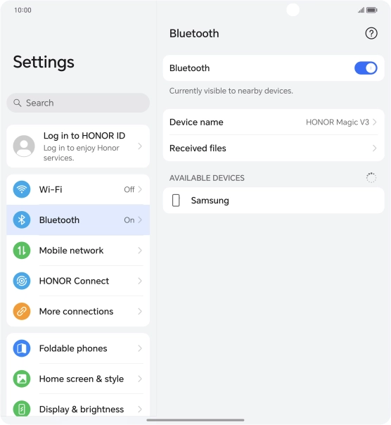 Press the required Bluetooth device and follow the instructions on the screen to pair the device with your phone.