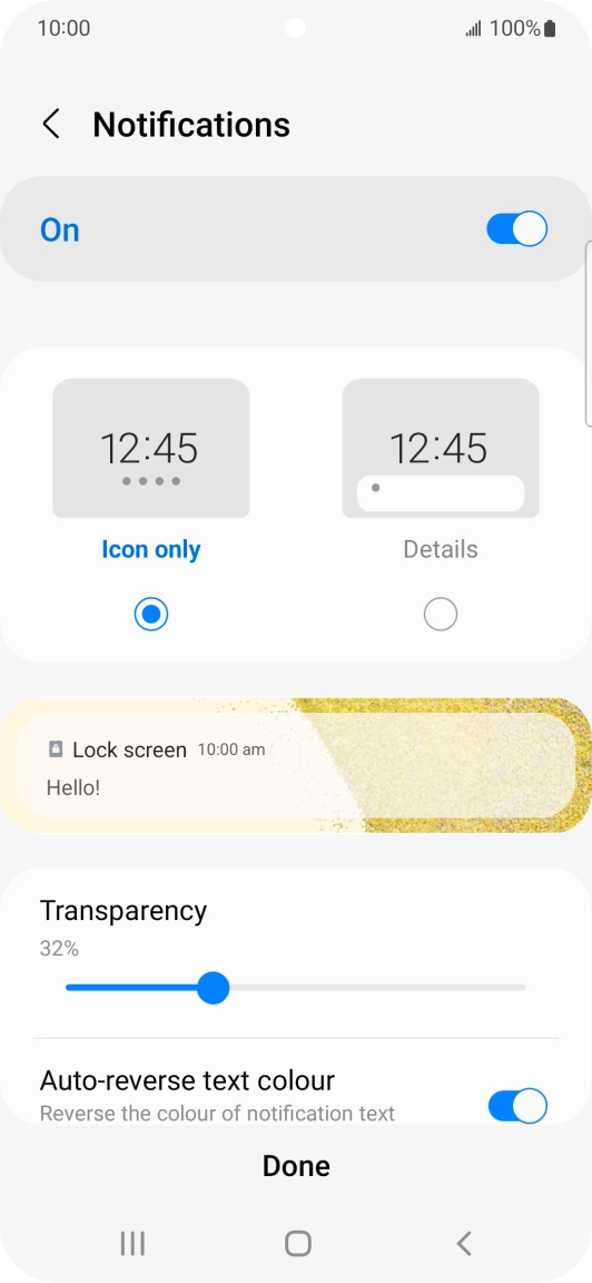 Press the required settings to turn them on or off.