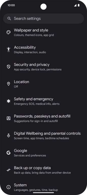 Press Security and privacy.