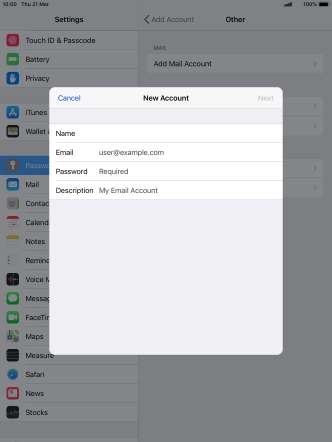 Press Email and key in your email address.