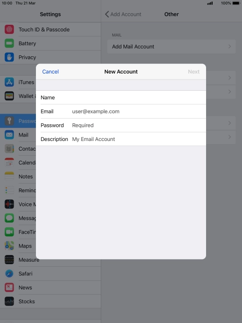 Press Email and key in your email address.