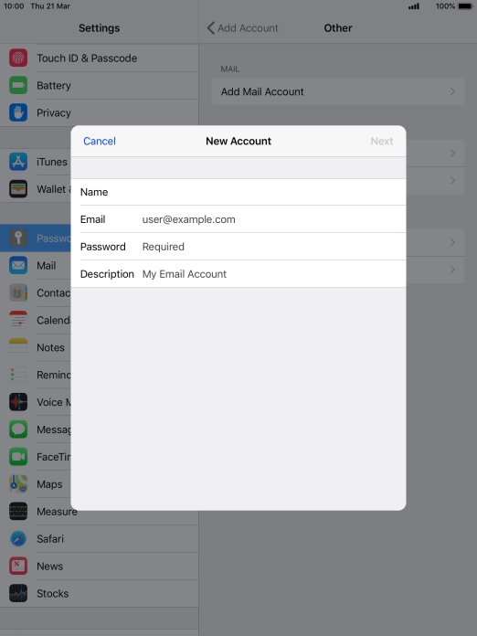 Press Email and key in your email address.