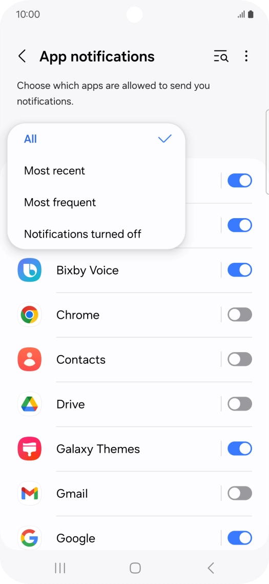 Press the required setting.