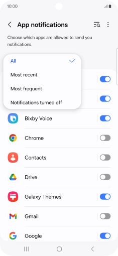 Press the required setting.