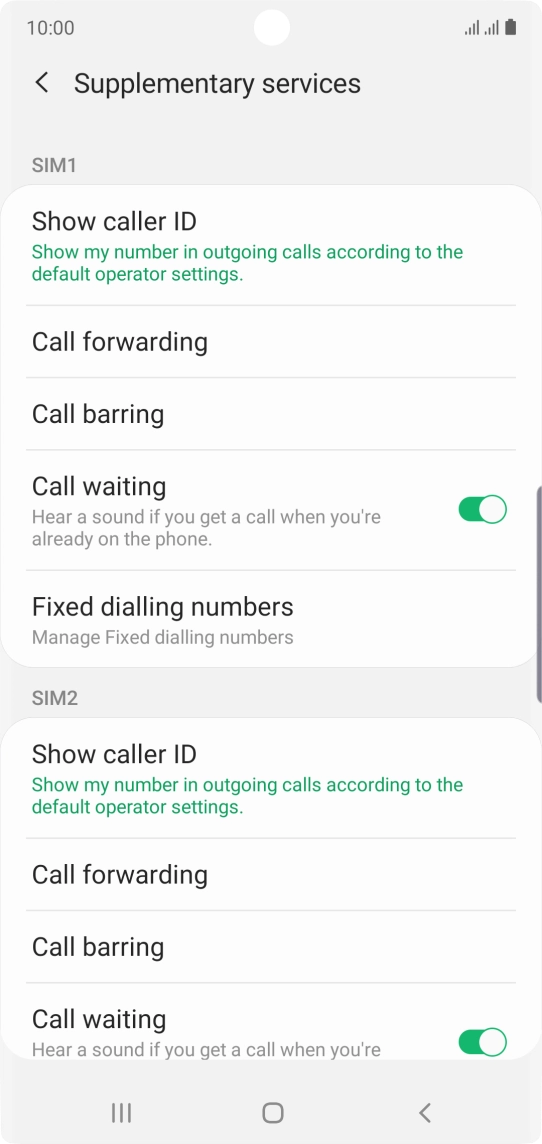 Press Fixed dialling numbers below the required SIM.