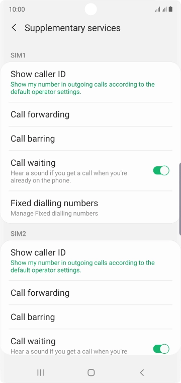 Press Call forwarding below the required SIM.