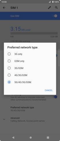 Press the required network mode.