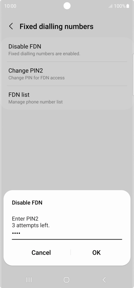 Key in your PIN2 and press OK. The default PIN2 is 0000.