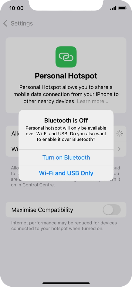 If Wi-Fi is turned on, press Wi-Fi and USB Only.