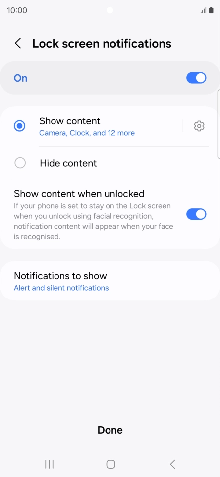 Press the required settings to turn them on or off.