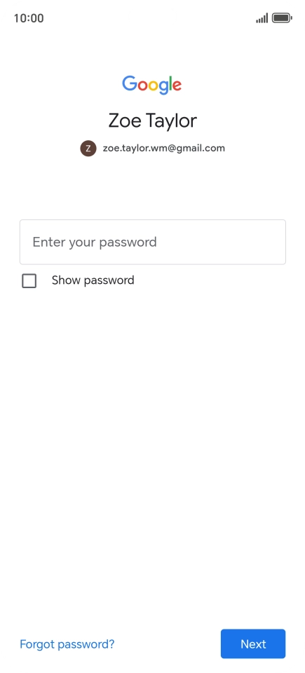 Press Enter your password and key in the password for your Google account.