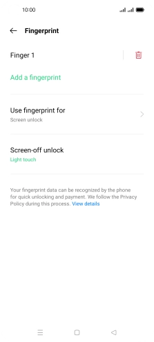 Press the delete icon next to the required fingerprint.