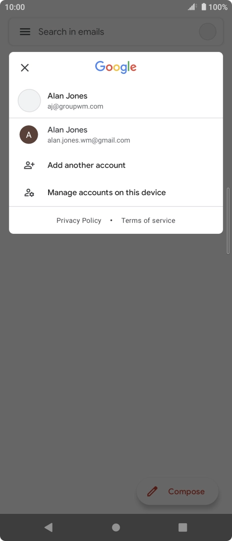 Press the required account.
