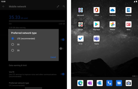 Press the required network mode.