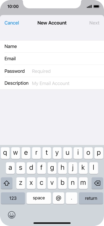 Press Password and key in the password for your email account.