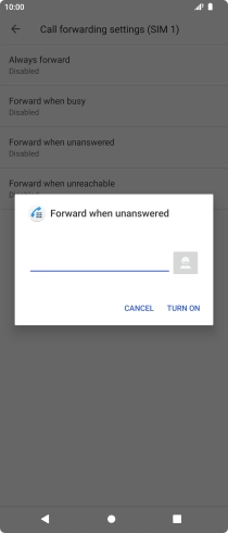 Key in +447953222222 and press TURN ON.