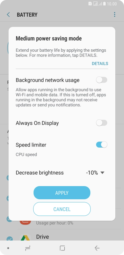 Press APPLY to turn on the function.