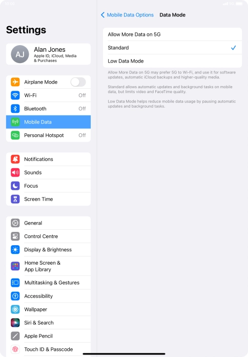 Press the required setting to turn the function on or off.