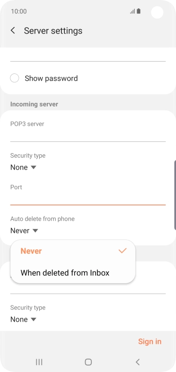 Press Never to keep email on the server when you delete them on your phone.