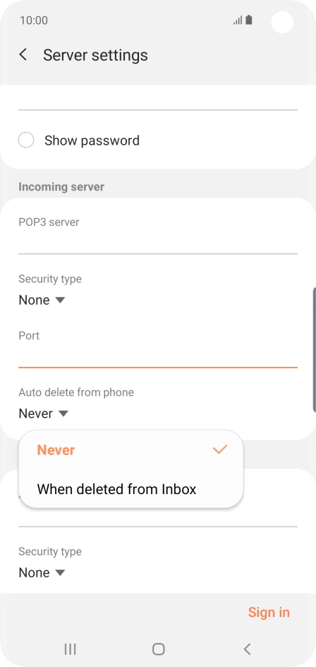 Press Never to keep email on the server when you delete them on your phone.