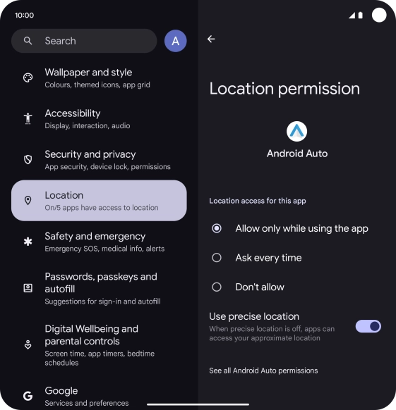 Press the required setting.