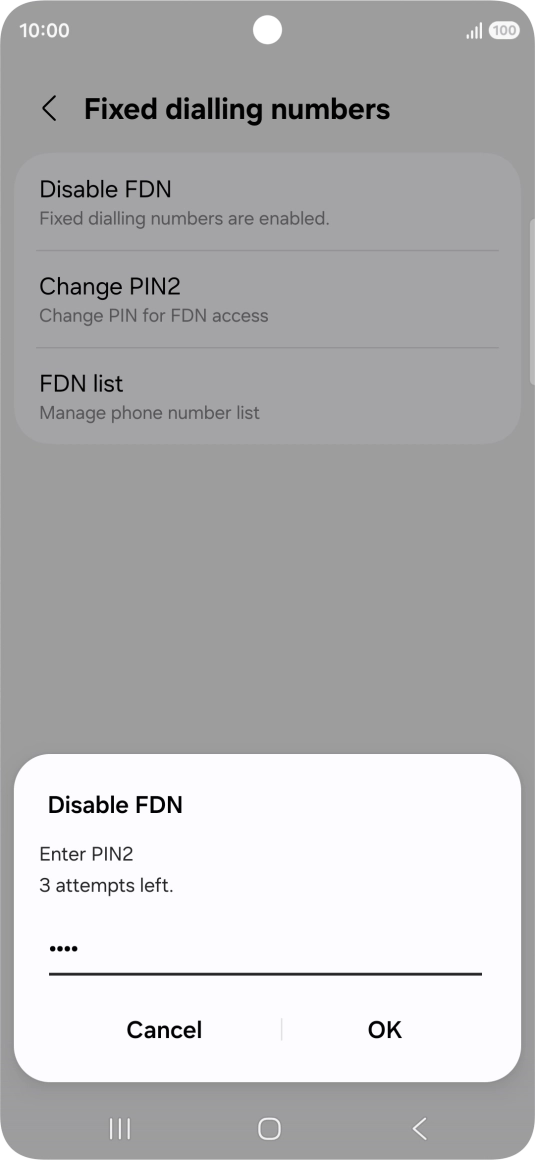 Key in your PIN2 and press OK. The default PIN2 is 0000.