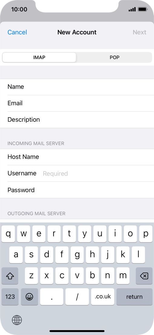 Press Username and key in the username for your email account.