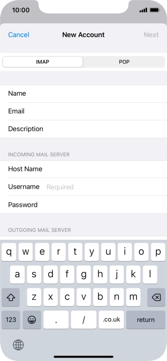 Press Username and key in the username for your email account.