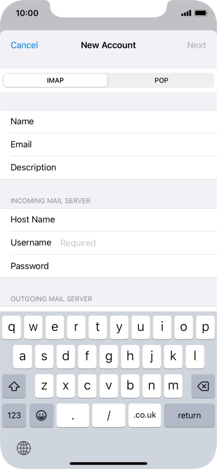 Press Username and key in the username for your email account.