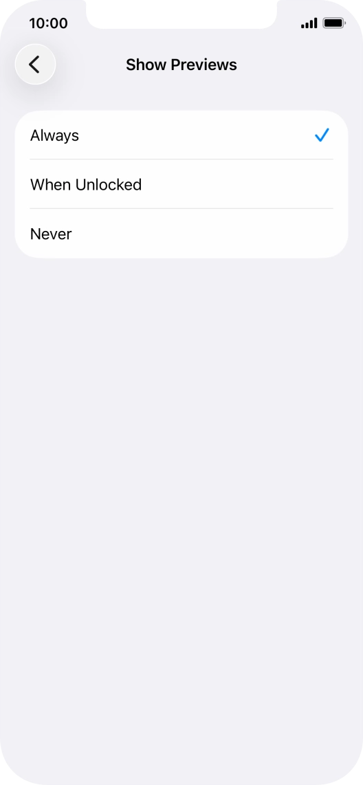 To select notification preview on the lock screen, press Always.