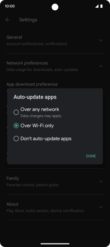 To turn on automatic update of apps using mobile network, press Over any network.