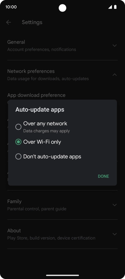 To turn on automatic update of apps using mobile network, press Over any network.