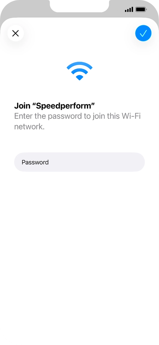 Key in the password for the Wi-Fi network and press the confirm icon.