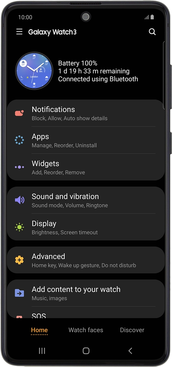 On your phone: When this screen is displayed, your smartwatch is activated and synchronised with your phone.