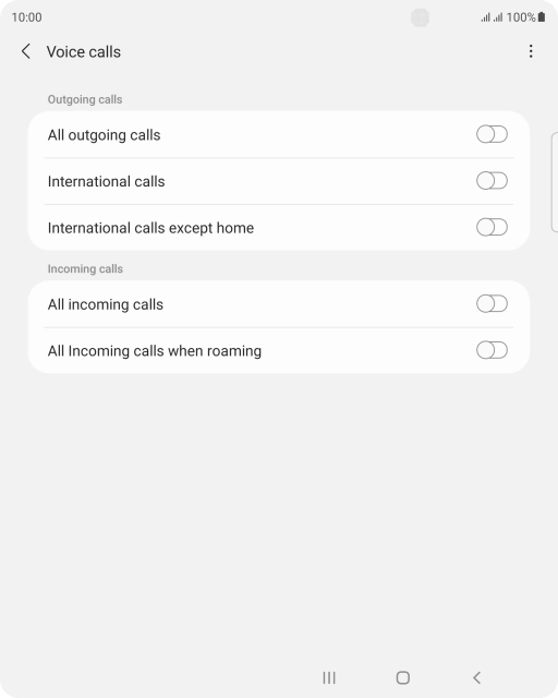 Press the required barring type to turn the function on or off.