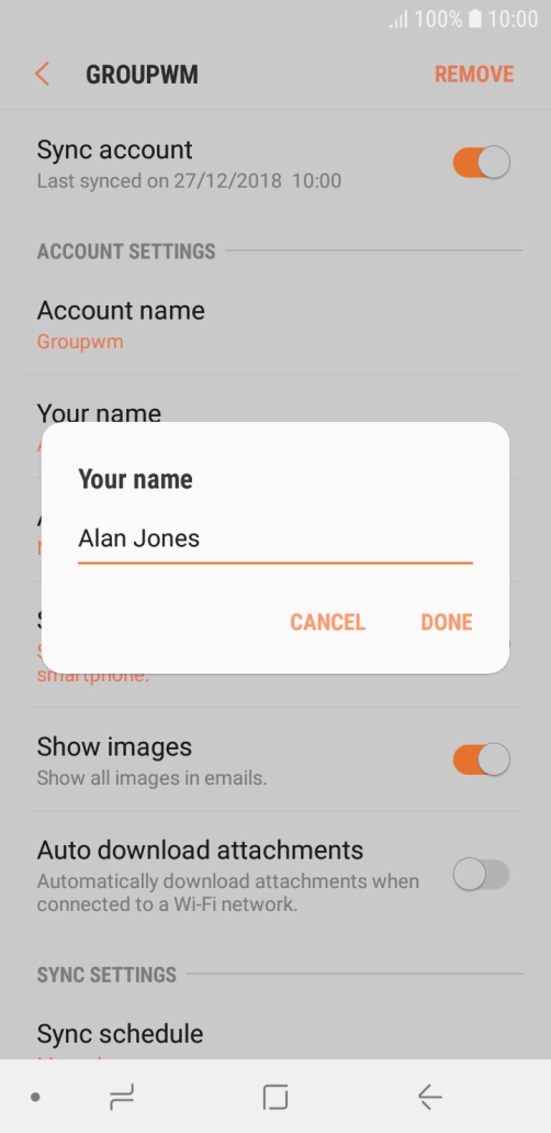 Key in the required sender name and press DONE.