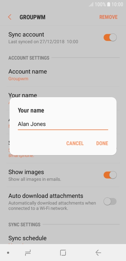 Key in the required sender name and press DONE.