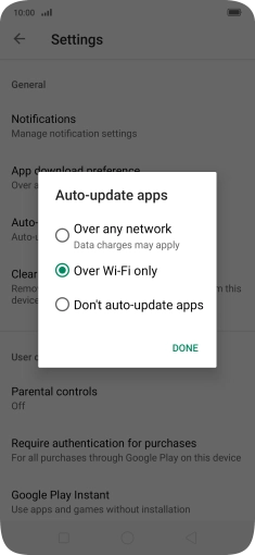 To turn on automatic update of apps using mobile network, press Over any network.