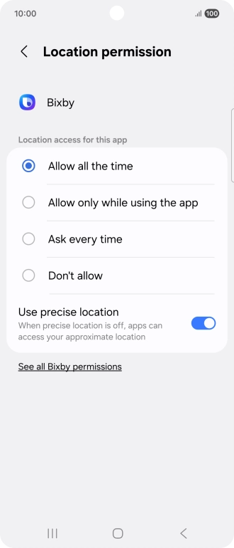 Press the required setting.