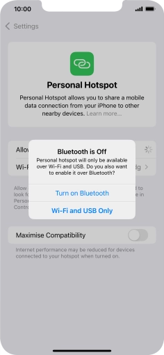 If Wi-Fi is turned on, press Wi-Fi and USB Only.