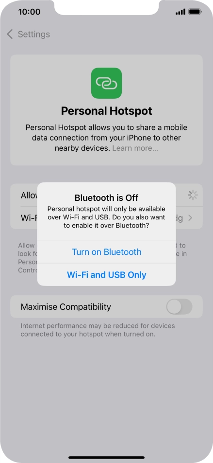 If Wi-Fi is turned on, press Wi-Fi and USB Only.