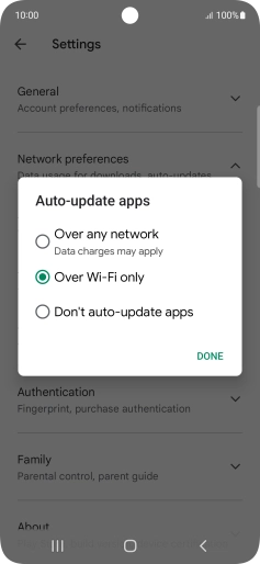 To turn on automatic update of apps using mobile network, press Over any network.