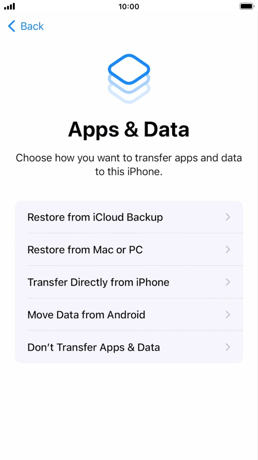 Press Don't Transfer Apps & Data and follow the instructions on the screen to finish the activation.