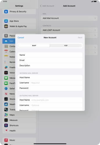 Press Username and key in the username for your email account.