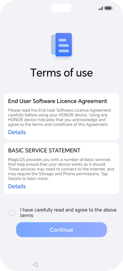 Press the field to accept the licence agreement.