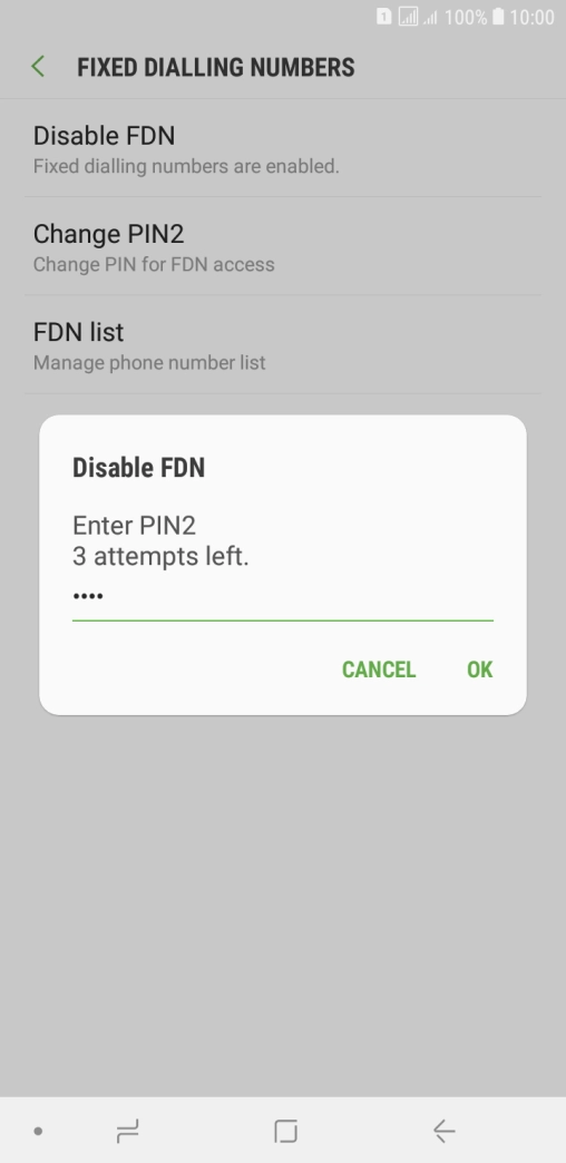 Key in your PIN2 and press OK. The default PIN2 is 0000.