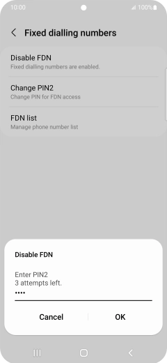 Key in your PIN2 and press OK. The default PIN2 is 0000.